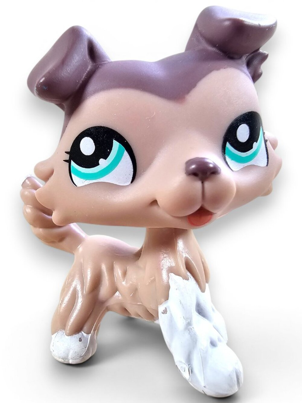 Hasbro Littlest Pet Shop #1330 Collie Dog Brown Tan White Blue Sticker Eyes LPS